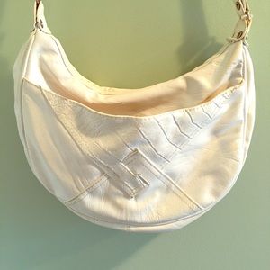 Patchwork vintage white faux leather satchel purse